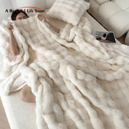 DecorBites™ Deluxe Faux Rabbit Fur Bedding Set: Soft Velvet, Plush Warmth for Winter