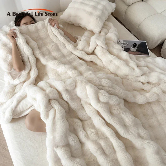 DecorBites™ Deluxe Faux Rabbit Fur Bedding Set: Soft Velvet, Plush Warmth for Winter
