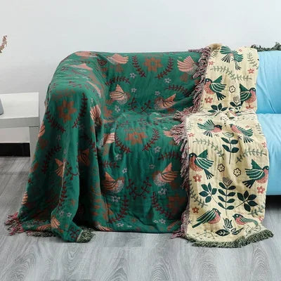 DecorBites™ Double-Sided Sofa Throw Blanket - Japanese Cotton Cover - All-Season Quilt & Travel Blanket