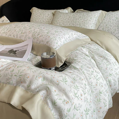 DecorBites™ Eucalyptus Fiber Flowers Bedding Set: Duvet Cover, Bed Sheet, Pillowcase - 4Pcs