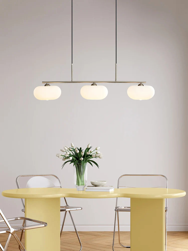 DecorBites™ Glass Persimmon Chandelier: Bauhaus Medieval Inspired Milk White Lamp