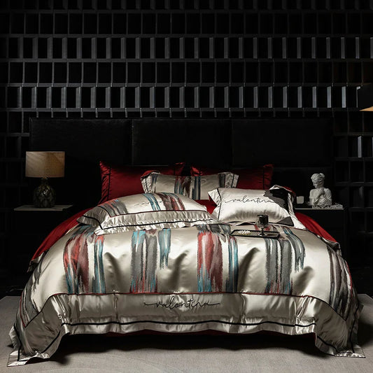 DecorBites™ Luxe Brocade Jacquard Bedding Set with Egyptian Cotton & Embroidery