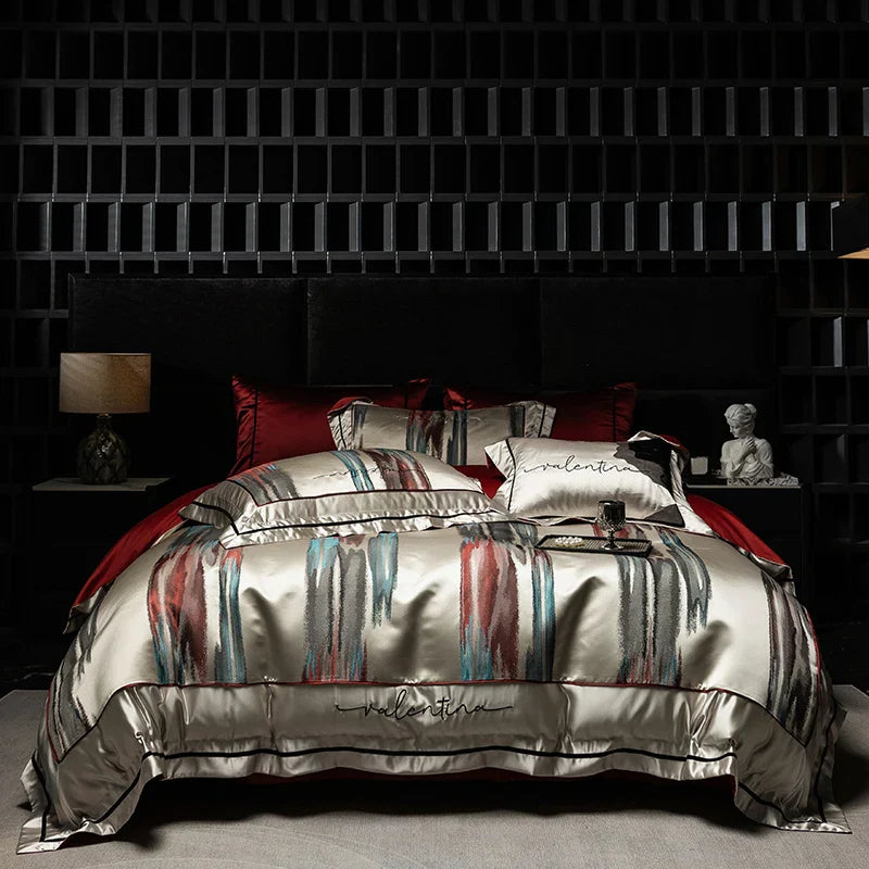 DecorBites™ Luxe Brocade Jacquard Bedding Set with Egyptian Cotton & Embroidery
