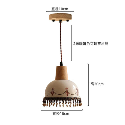 DecorBites™ Copper Wood LED Pendant Light: Ceramic Modern Tassel Hanging Lamp
