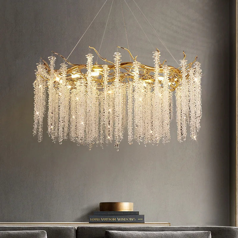 Gold Crystal Branch Chandelier Silver Body D100cm