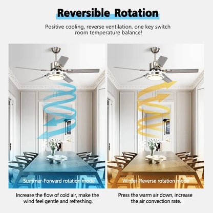 DecorBites™ 52" Stainless Steel Blade Ceiling Fan with LED Light and Remote Control
