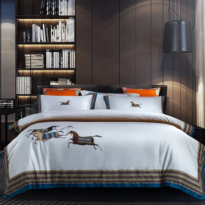 DecorBites™ Galloping Horse Luxury Bedding Set 1400TC Egyptian Cotton Duvet Cover Sheet Pillowcases