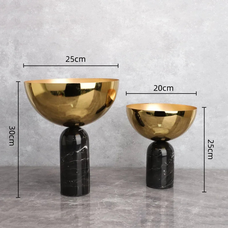Gold Metal Fruit Bowl With Marble Base Large