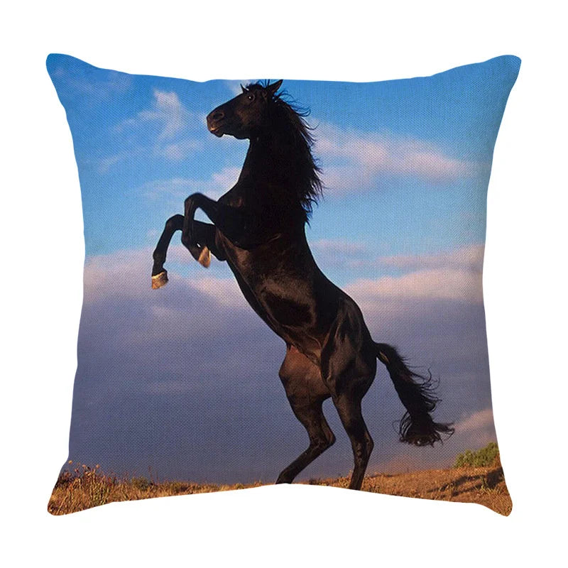 DecorBites™ Galloping Horse Pillowcase: Wild Horse Print Linen Cushion Cover for Home Decoration