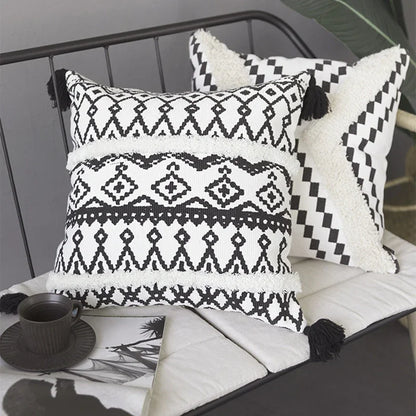 DecorBites™ Geometric Tufted Cotton Woven Cushion Cover 45x45cm for Home Sofa Bed Decor