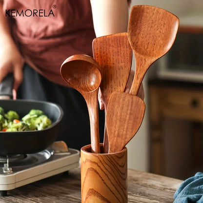 DecorBites™ 4-Piece Wooden Kitchen Utensil Set | Eco-Friendly Cooking Spoons and Spatula