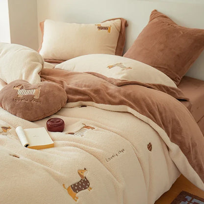 DecorBites™ Embroidered Imitation Cashmere Bedding Set for Queen Bed Warm Winter Cozy Set