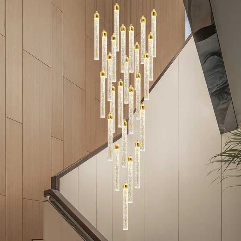 DecorBites™ Crystal Staircase Chandelier LED Modern Interior Designer Gold Attic Lamps