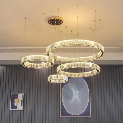 DecorBites™ Crystal LED Ring Chandelier - Luxury Villa Stair Pendant Fixture