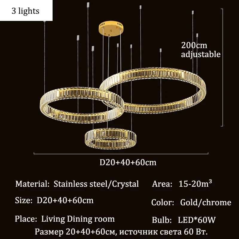 Modern Crystal Ring Pendant Chandelier In Gold Or Silver