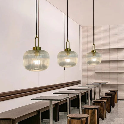 Modern Striped Glass Pendant Light in Transparent Milk White