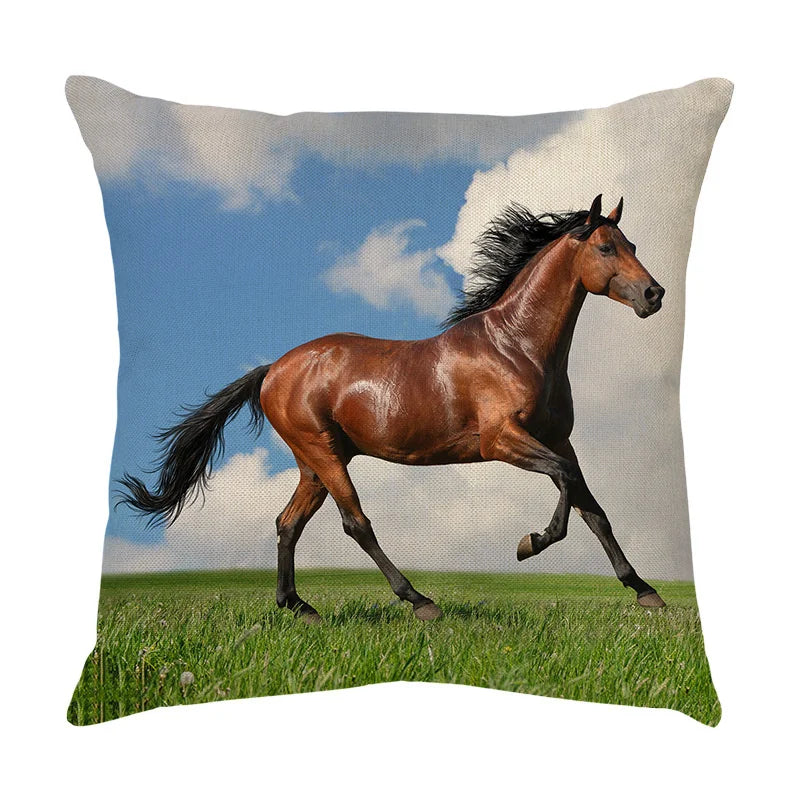DecorBites™ Galloping Horse Pillowcase: Wild Horse Print Linen Cushion Cover for Home Decoration