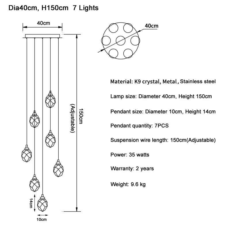 DecorBites™ Diamond Crystal Ball Chandelier LED Hanging Lamp Gold Fixture