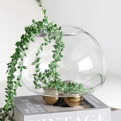 DecorBites™ Geometric Golden Ball Glass Vase for Floral Arrangements and Home Decor