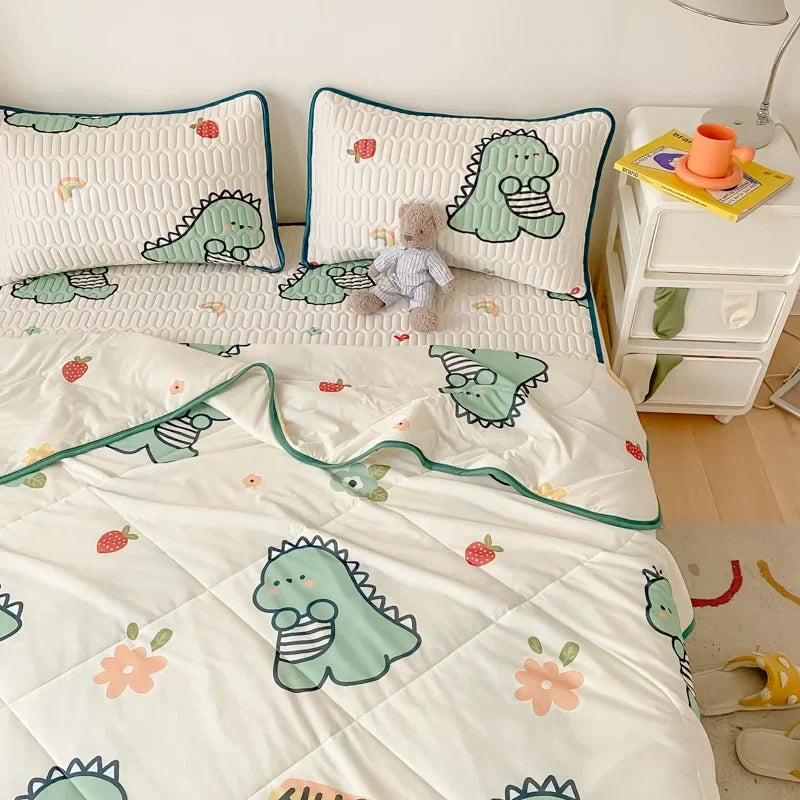 DecorBites™ Double-Sided Cool Comforter Set: Ice Silk Duvet, Fitted Sheet, Pillowcase