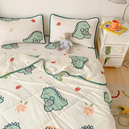 DecorBites™ Double-Sided Cool Comforter Set: Ice Silk Duvet, Fitted Sheet, Pillowcase
