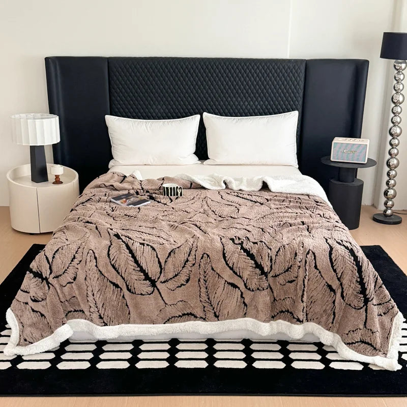Leaf Jacquard Flannel Blanket