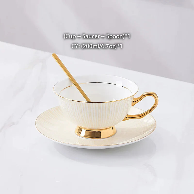 DecorBites™ Gold Porcelain Tea Set 200ml Elegant Coffee Cup Saucer Spoon Set