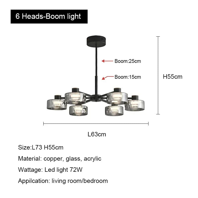 DecorBites™ Glass LED Chandelier: Modern Minimalist Copper Pendant Light for Living Room & Bedroom
