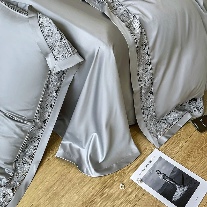 DecorBites™ Luxe 1500TC Egyptian Cotton Lace Wide Edge Bedding Set: Duvet Cover, Sheet, Pillowcases