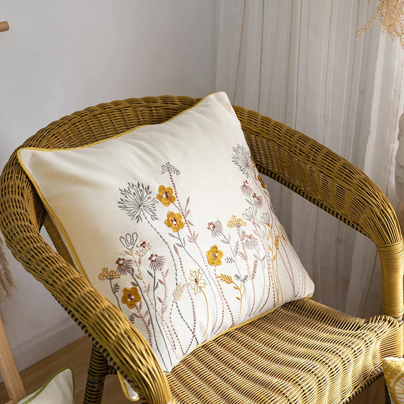 DecorBites™ Cotton Linen Embroidery Japanese Style Pillowcase 45x45cm