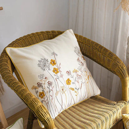 DecorBites™ Cotton Linen Embroidery Japanese Style Pillowcase 45x45cm