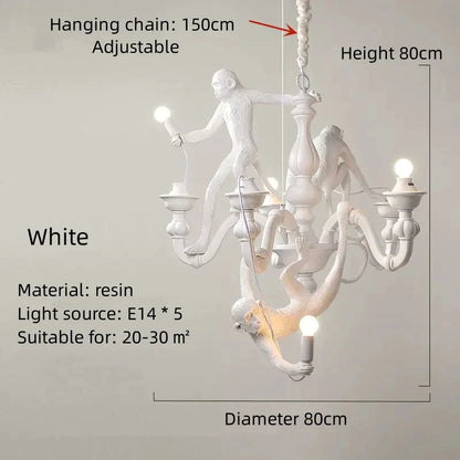 DecorBites™ 3 Monkeys Pendant Chandelier - Black White Resin - High-end Indoor LED Decor