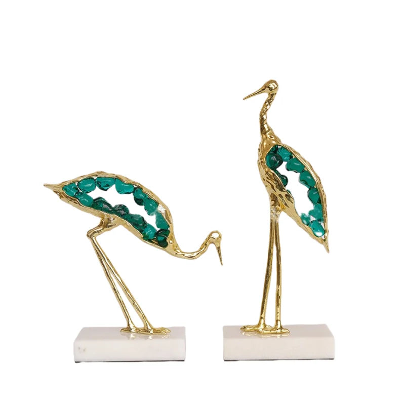DecorBites™ Crystal Crane Sculpture: Green Gem Bird Figurine for Home Decor