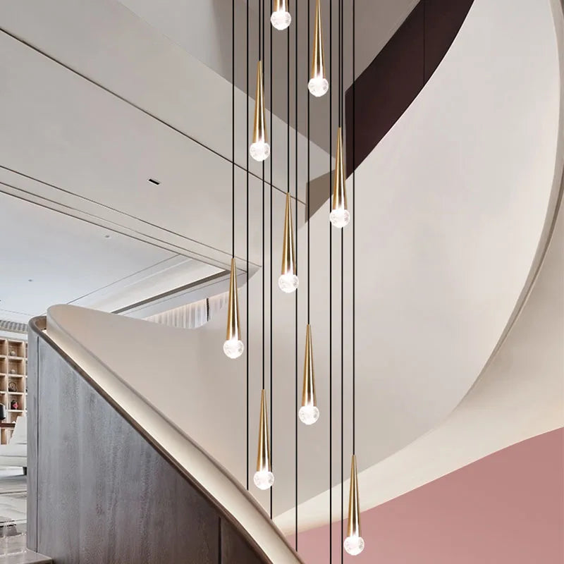 DecorBites™ Crystal LED Stair Chandelier: Luxury Long Stair Lighting Fixture with Creative Island Design