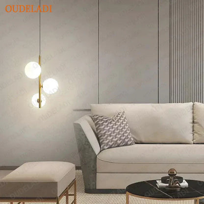 DecorBites™ Glass Ball LED Pendant Light Brass Black Modern Decor Fixture