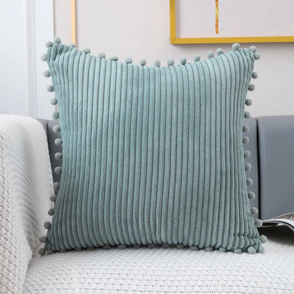 DecorBites™ Corduroy Pompom Cushion Cover 45x45 for Sofa Living Room