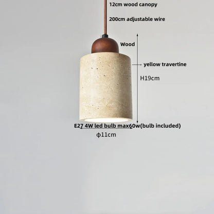 DecorBites™ LED Wood Canopy Pendant Lights Yellow Travertine Stone Hanging Lamp