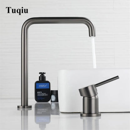 DecorBites™ Gun Grey Bathroom Faucet with Super Long Pipe, 360° Rotating, Two Holes
