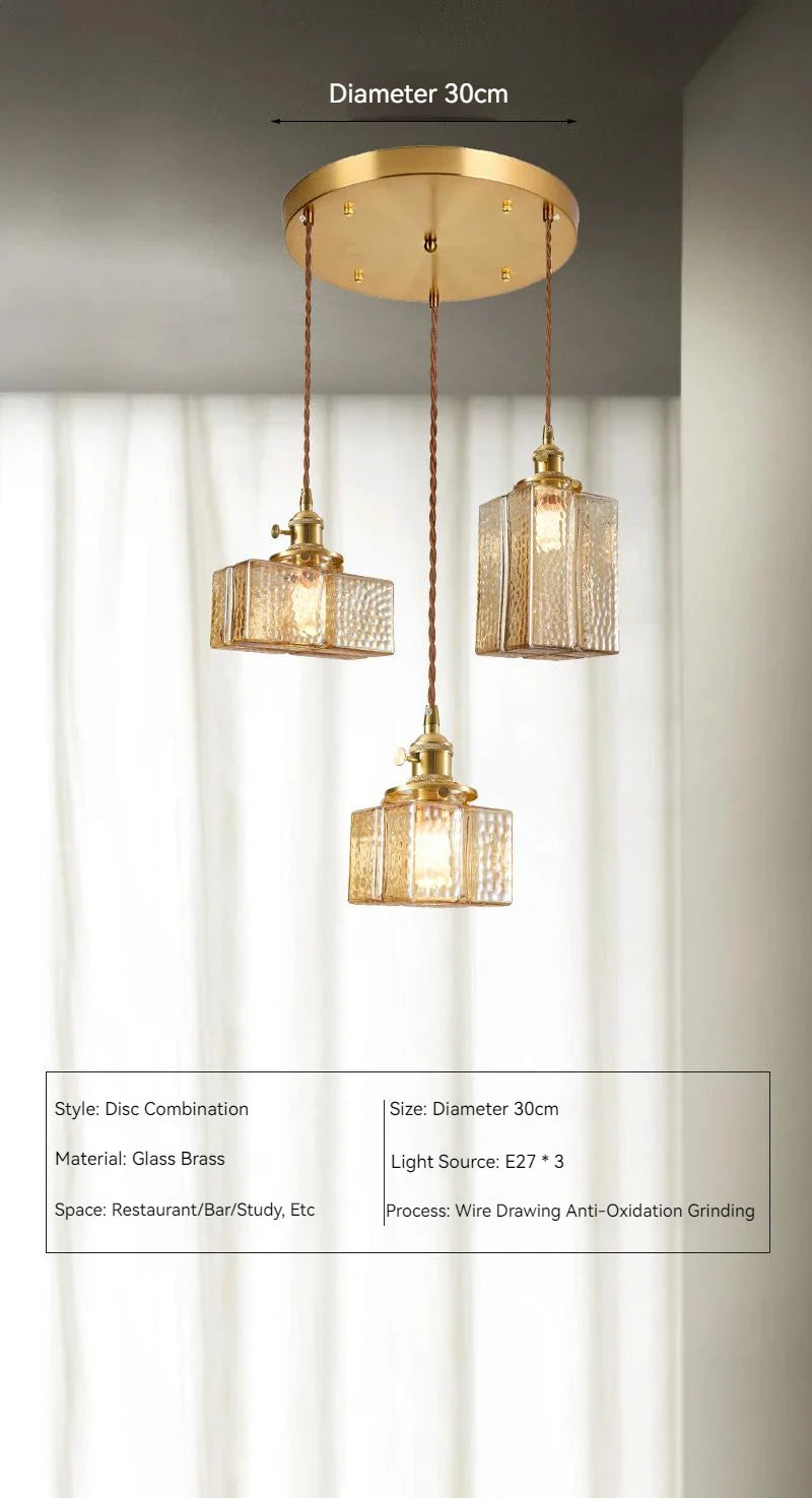 Japanese Vintage Glass Pendant Light in Polished Brass