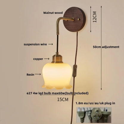 DecorBites™ Adjustable LED Wall Light Fixture with Ceramic Wood Base for Dining Room, Study, Bar