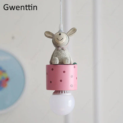 DecorBites™ Kids Animal Pendant Lamp: Rabbit Lion Cat LED Ceiling Light Fixture