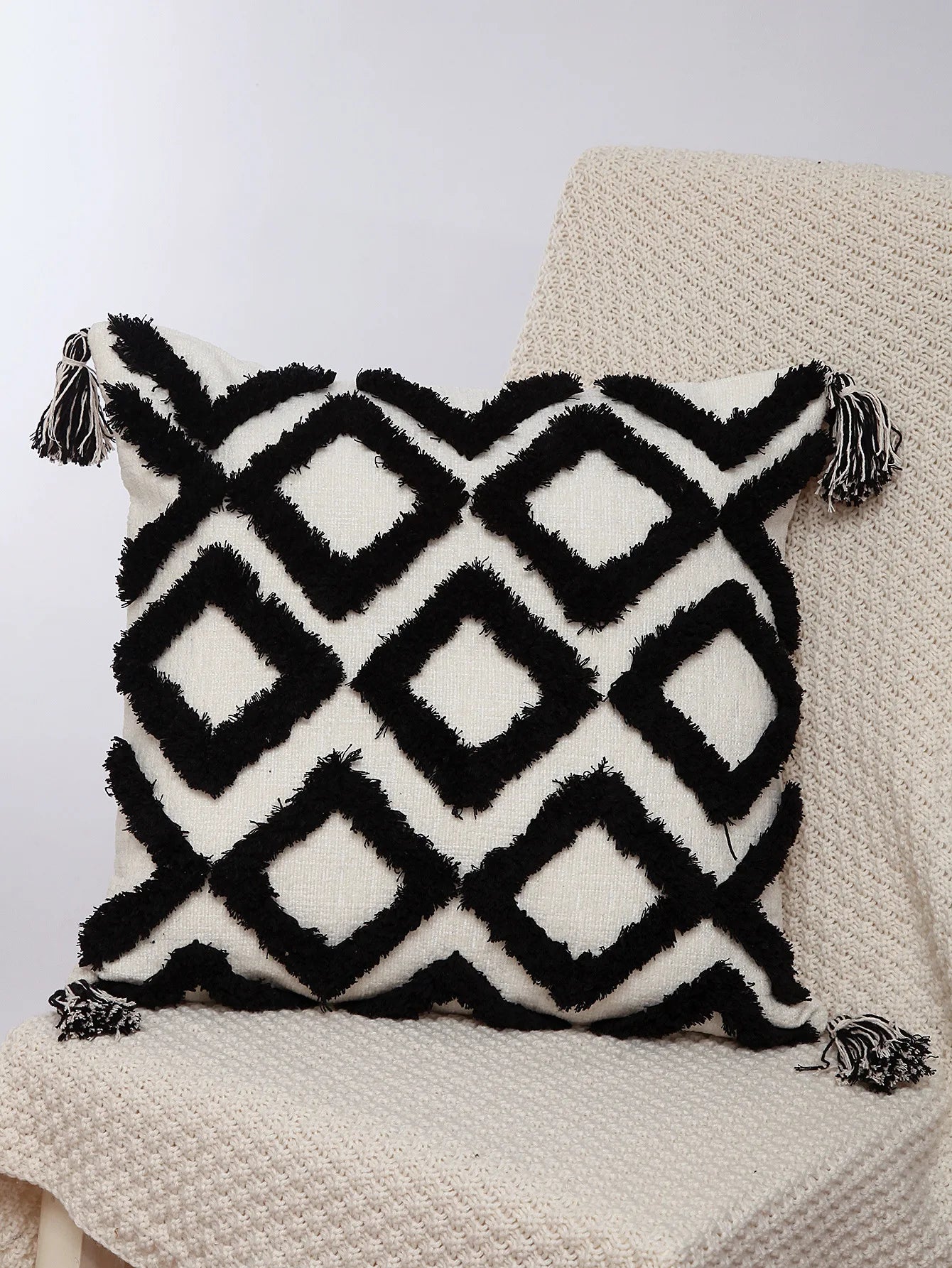 DecorBites™ Geometric Chenille Embroidered Pillow Covers Boho Moroccan Style Decor
