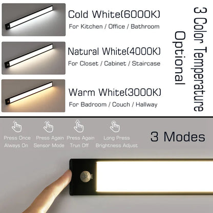 DecorBites™ LED Cabinet Light Bar: Motion Sensor, Aluminium, Long Strip, Magnet, Kitchen Closet Wardrobe