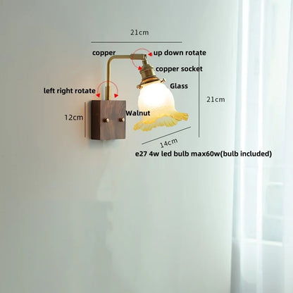 DecorBites™ LED Brass Walnut Wood Wall Sconce Rotate Glass Stair Light