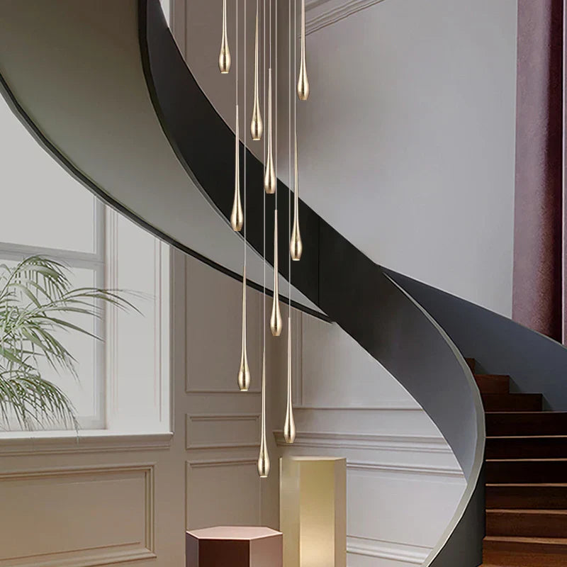 Gold Duplex LED Chandelier 12-Light Staircase