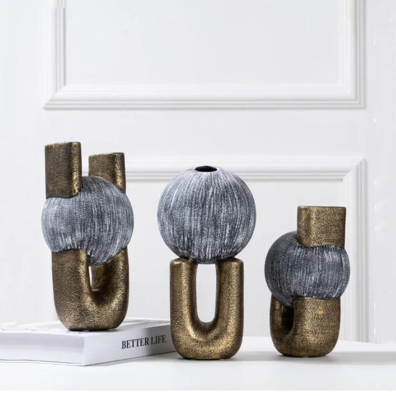 Gold Geometric Ceramic Enamel Flower Vase