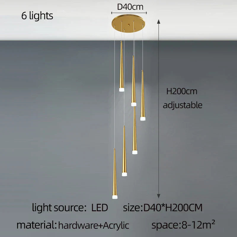 DecorBites™ Golden Tapered Chandelier LED - Modern Indoor Lighting for Living Room, Kitchen, and Hall