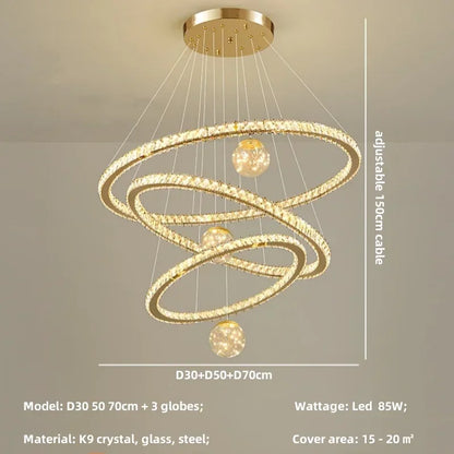DecorBites™ Crystal LED Chandelier: Modern Living Room Pendant Lights, Glass Globe Hanging Lamp