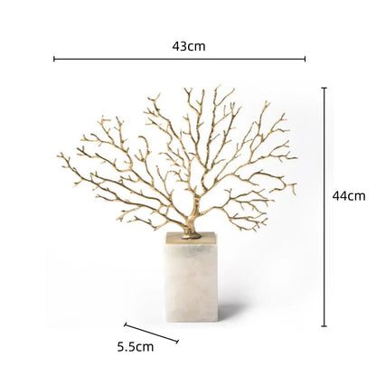 DecorBites™ Coral Tree Sculpture: Gold Metal Decorative Figurine on Marble Base