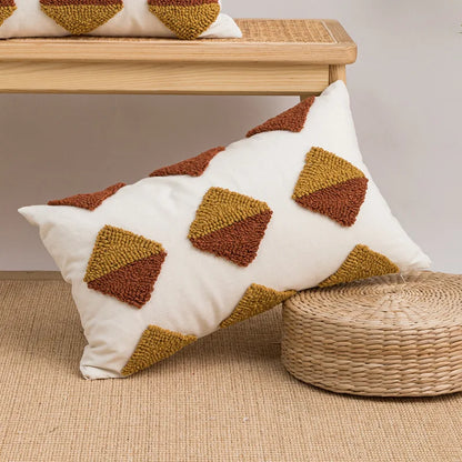 DecorBites™ Geometric Embroidery Boho Loop Tufte Cotton Canvas Cushion Cover 45x45/30x50cm